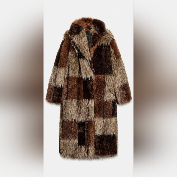 Zara Brown Patchwork Teddy Jacket - Picture 3 of 17